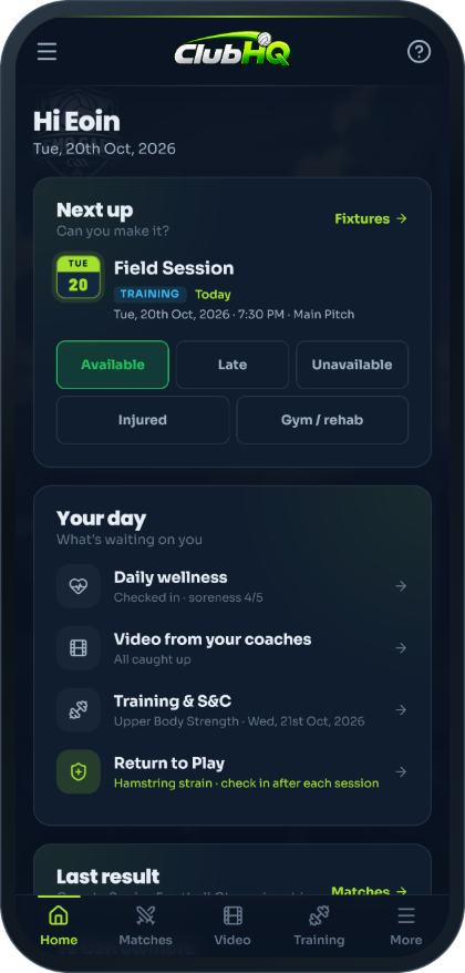 The player app: next session, wellness and video from the coaches